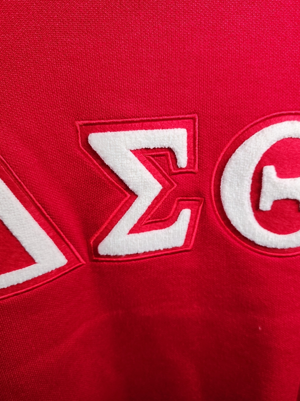 The Quilted Company Red Crewneck Sweater with White Greek Letters - Picture 2 of 4